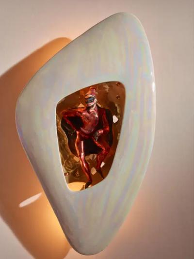 Luigi Carron Luigi Carron allegoric ceramic wall lights by Alcyone Marostica Italy 1950s