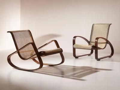 Luigi Crassevig Caned Rocking Chair Made by Porino Italy 1930s