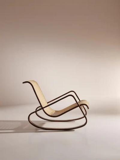 Luigi Crassevig Caned Rocking Chair Made by Porino Italy 1930s