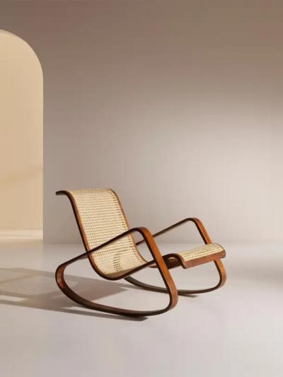 Luigi Crassevig Caned Rocking Chair Made by Porino Italy 1930s