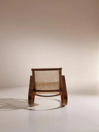 Luigi Crassevig Caned Rocking Chair Made by Porino Italy 1930s