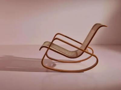 Luigi Crassevig Caned Rocking Chair Made by Porino Italy 1930s