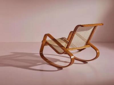 Luigi Crassevig Caned Rocking Chair Made by Porino Italy 1930s