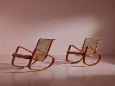 Luigi Crassevig Caned Rocking Chair Made by Porino Italy 1930s