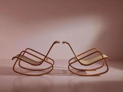 Luigi Crassevig Caned Rocking Chair Made by Porino Italy 1930s