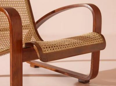 Luigi Crassevig Porino Pair of Curved Beechwood and Cane Armchairs Italy 1930s