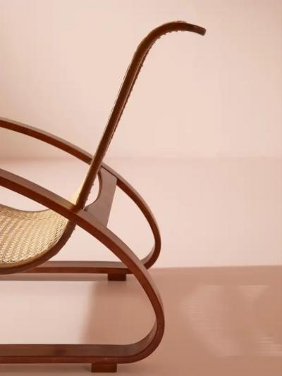 Luigi Crassevig Porino Pair of Curved Beechwood and Cane Armchairs Italy 1930s