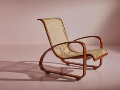 Luigi Crassevig Porino Pair of Curved Beechwood and Cane Armchairs Italy 1930s