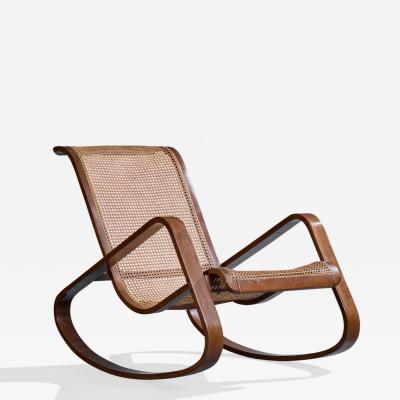 Luigi Crassevig Rocking Chair with Wood and Cane Italy 1970s