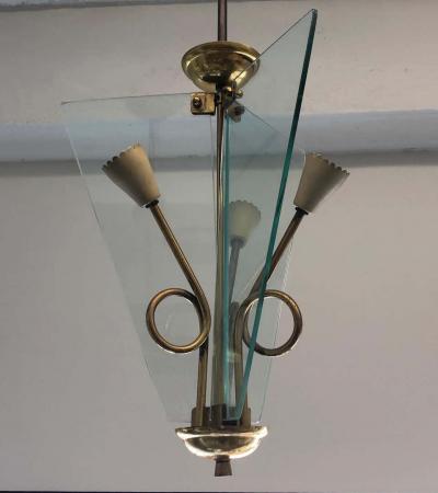 Luigi Fontana Italian Midcentury Glass Chandelier Pendant by Luigi Fontana