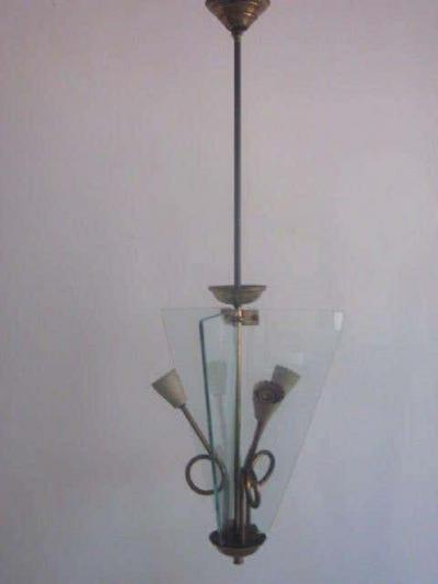 Luigi Fontana Italian Midcentury Glass Chandelier Pendant by Luigi Fontana