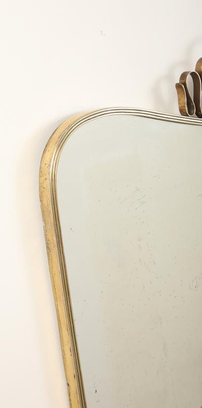 Luigi Fontana Luigi Fontana 1940s Brass Shaped Wall Mirror with Decorative Scroll Crest
