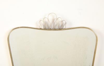 Luigi Fontana Luigi Fontana 1940s Brass Shaped Wall Mirror with Decorative Scroll Crest