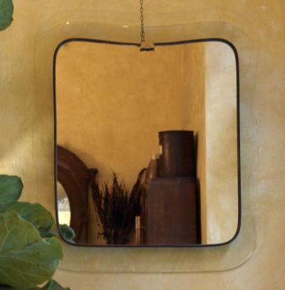 Luigi Fontana Mid Century Modern Mirror with Transparent Shaped Glass Frame Brass L Fontana
