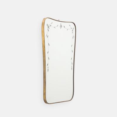 Luigi Fontana Rare Etched Glass and Shaped Brass Wall Mirror by Luigi Fontana Fontana Arte