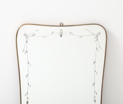 Luigi Fontana Rare Etched Glass and Shaped Brass Wall Mirror by Luigi Fontana Fontana Arte