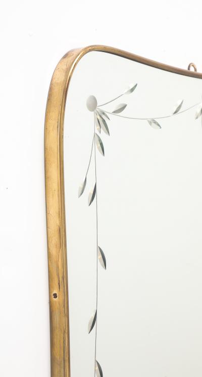 Luigi Fontana Rare Etched Glass and Shaped Brass Wall Mirror by Luigi Fontana Fontana Arte
