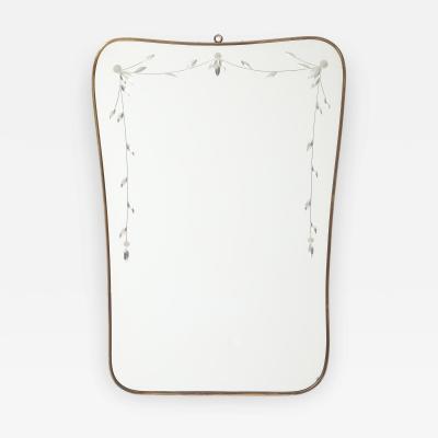 Luigi Fontana Rare Etched Glass and Shaped Brass Wall Mirror by Luigi Fontana Fontana Arte
