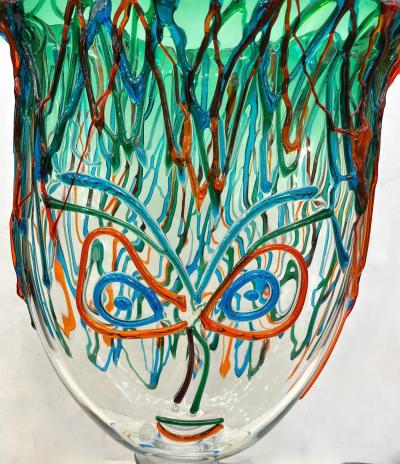 Luigi Mellara Luigi Mellara Picasso Homage Italian Green Blu Murano Glass Face Vase Sculpture