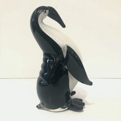 Luigi Moro Italian Black White Blown Solid Murano Glass Modern Penguin Sculpture