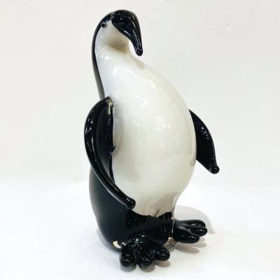 Luigi Moro Italian Black White Blown Solid Murano Glass Modern Penguin Sculpture