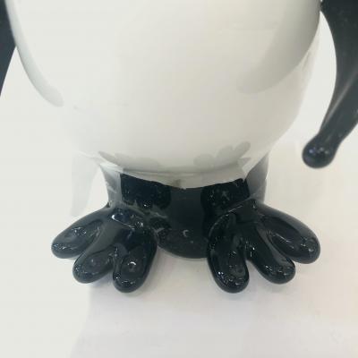 Luigi Moro Italian Black White Blown Solid Murano Glass Modern Penguin Sculpture