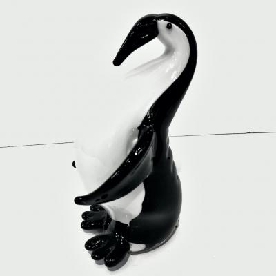 Luigi Moro Italian Black White Blown Solid Murano Glass Modern Penguin Sculpture