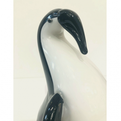 Luigi Moro Italian Black White Blown Solid Murano Glass Modern Penguin Sculpture