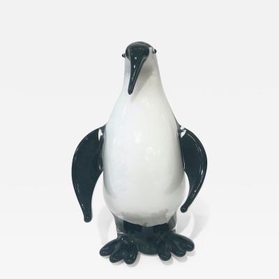 Luigi Moro Italian Black White Blown Solid Murano Glass Modern Penguin Sculpture