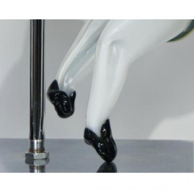 Luigi Moro Luigi Moro Italian Modernist White Yellow Green Murano Art Glass Cat Sculpture