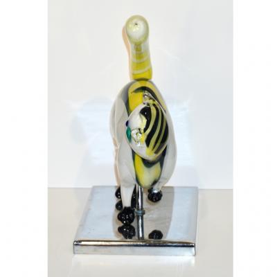 Luigi Moro Luigi Moro Italian Modernist White Yellow Green Murano Art Glass Cat Sculpture