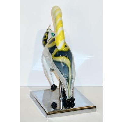 Luigi Moro Luigi Moro Italian Modernist White Yellow Green Murano Art Glass Cat Sculpture