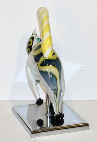 Luigi Moro Luigi Moro Italian Modernist White Yellow Green Murano Art Glass Cat Sculpture