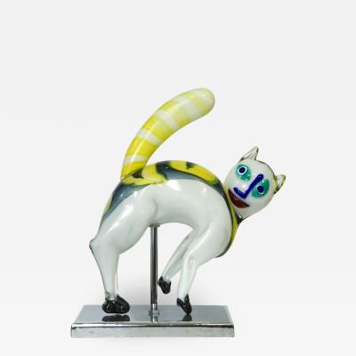 Luigi Moro Luigi Moro Italian Modernist White Yellow Green Murano Art Glass Cat Sculpture