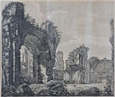 Luigi Rossini 19th Century Etching of the Ancient Caracalla Baths in Rome by Luigi Rossini