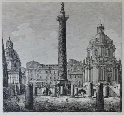 Luigi Rossini 19th Century Etching of the Ancient Column of Trajan in Rome by Luigi Rossini