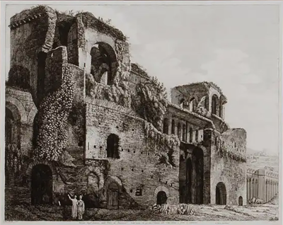 Luigi Rossini Ruins of the Roman Baths of Belisarius A 19th C Etching by Luigi Rossini