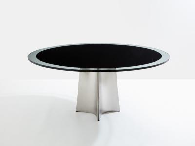 Luigi Saccardo Luigi Saccardo for Arrmet brushed steel black glass dining table 1970s
