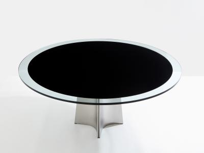 Luigi Saccardo Luigi Saccardo for Arrmet brushed steel black glass dining table 1970s