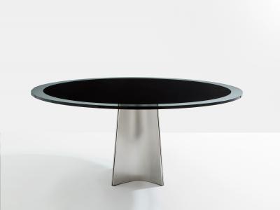 Luigi Saccardo Luigi Saccardo for Arrmet brushed steel black glass dining table 1970s