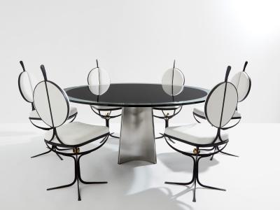 Luigi Saccardo Luigi Saccardo for Arrmet brushed steel black glass dining table 1970s