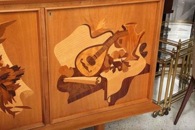 Luigi Scremin Fine Pair of Walnut and Inlaid Wood Two Door Credenza Luigi Scremin