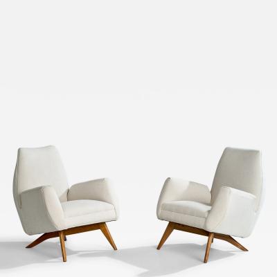 Luigi Scremin Lounge Chairs with Wood and Fabric Italy 1950s