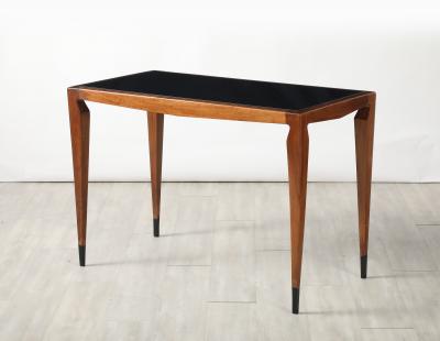 Luigi Scremin Luigi Scremin Italian Walnut and Black Glass Console Table Italy circa 1940