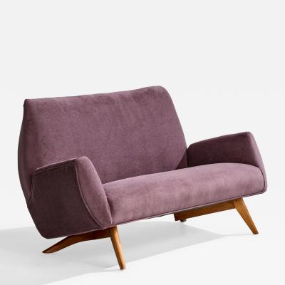 Luigi Scremin Sofa with Wood and Fabric Italy 1950s