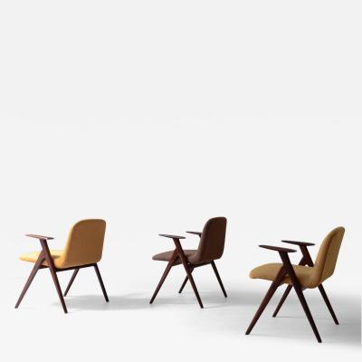 Luigi Vietti Six elegant armchairs in wood and padded fabric 