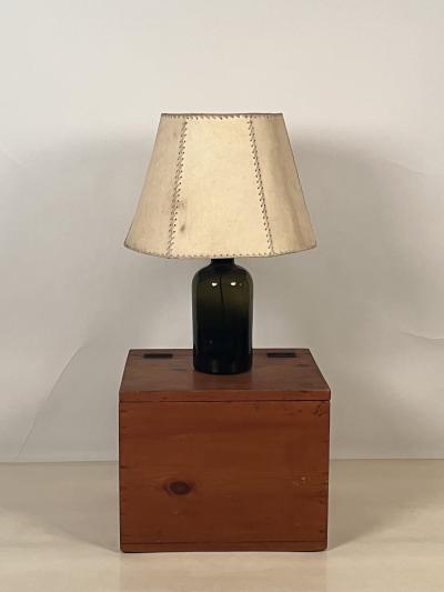 Luis Barragan Glass Bottle Parchment Shade Lamp with Pine Box in the style of Luis Barrag n