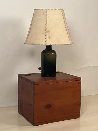 Luis Barragan Glass Bottle Parchment Shade Lamp with Pine Box in the style of Luis Barrag n