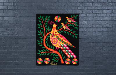 Luis Montiel Handwoven Mexican Modern Folk Art Bird Tapestry