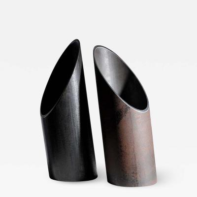 Lukasz Friedrich PIPE PAIR OF STEEL SCULPTED VASES SIGNED BY LUKASZ FRIEDRICH